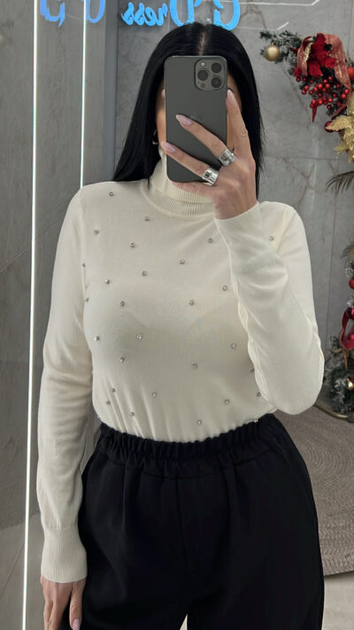 Μπλούζα Ζιβάγκο με Στράς 505/Εκρού