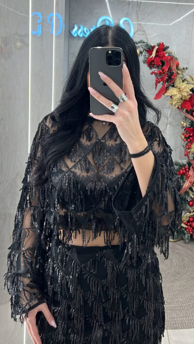 Τοπ Διάφανο με κρόσσια παγιέτας 6253/Μαύρο