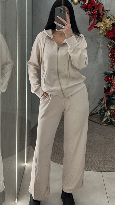 Σετ Φόρμας με στρας 11332/Μπεζ