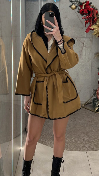 Παλτό oversized με κουκούλα 01691/ Ταμπά