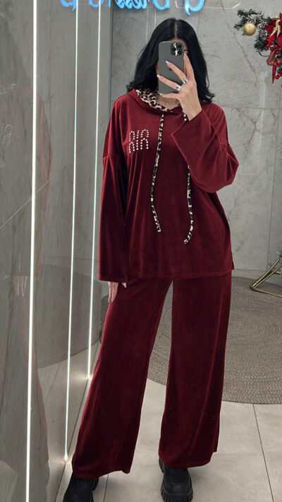 Φόρμα Βελουτέ με λεπτομέρειες animal 2240/Μπορντώ