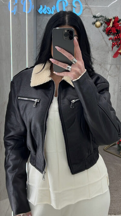 Τζάκετ με γούνα 30047/ Μαύρο