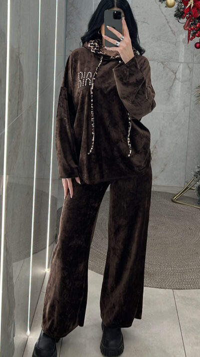 Φόρμα Βελουτέ με λεπτομέρειες animal 2240/Καφέ