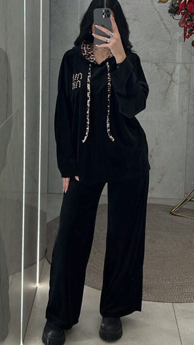 Φόρμα Βελουτέ με λεπτομέρειες animal 2240/Μαύρο