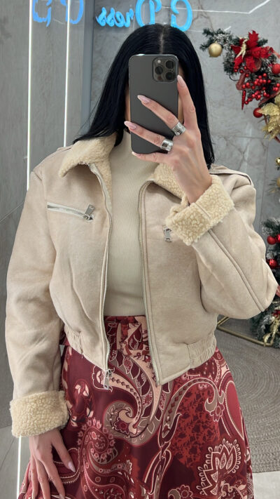 Τζάκετ με γούνα 30047/Εκρού