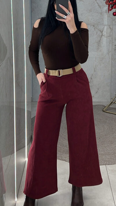 Παντελόνα ψηλόμεση κοτλέ 24557/Μπορντό