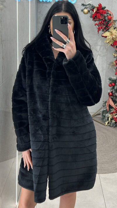 Γούνα με κουκούλα 00887/Μαύρη