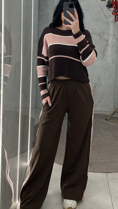 Παντελόνι φόρμας με ρίγες 11475/Καφέ