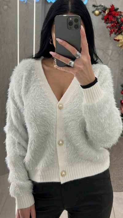 Ζακέτα  Μοχέρ με ασημοκλωστή K6872/Εκρού