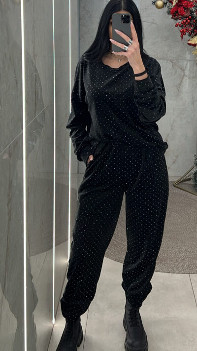 Φόρμα με στρας βελουτέ 15819/Μαύρο