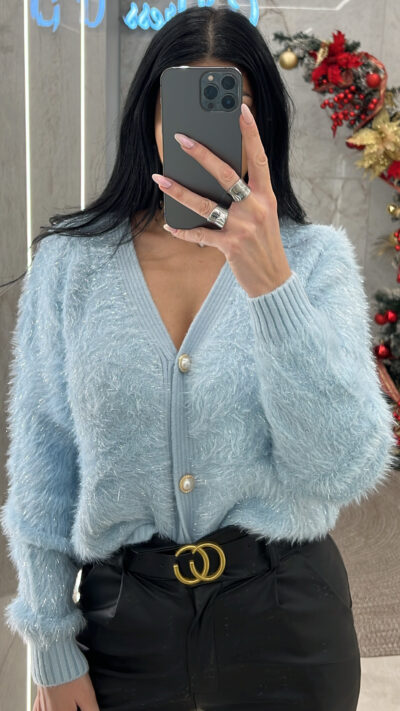 ακέτα  Μοχέρ με ασημοκλωστή K6872/Γαλάζιο