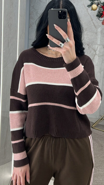 Μπλούζα πλεκτή oversized 8166/Καφέ