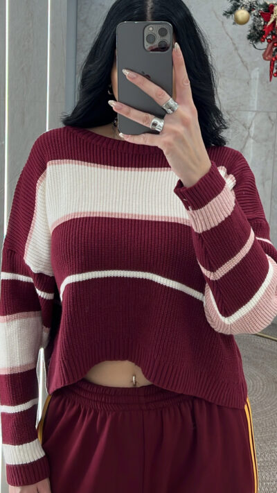 Μπλούζα πλεκτή oversized 8166/Μπορντώ