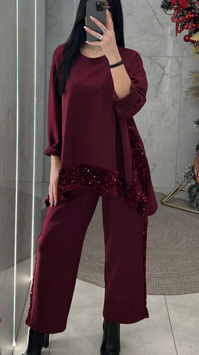 Σετ oversized παγιέτα 58626/Μπορντώ