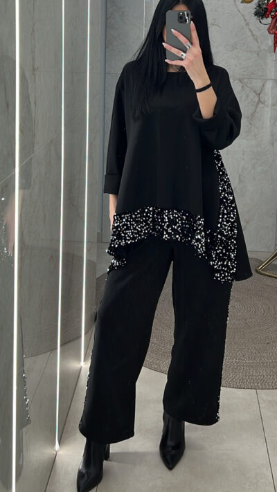 Σετ oversized παγιέτα 58626/Μαύρο