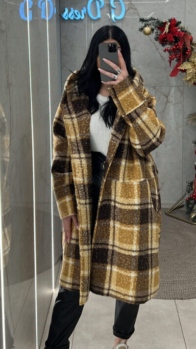 Παλτό oversized καρό 5398/ Μουσταρδί