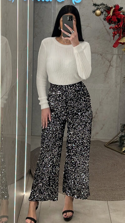 Παντελόνα παγιέτα DF003/ Ασημί