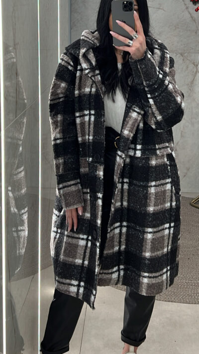 Παλτό oversized καρό 5398/Μαύρο