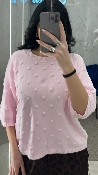 Μπλούζα πλεκτή με σχέδιο 5375/Ροζ