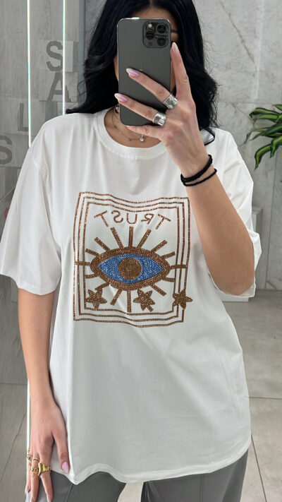 Oversized Μπλούζα Με Στάμπα Κ842/ Λεύκο