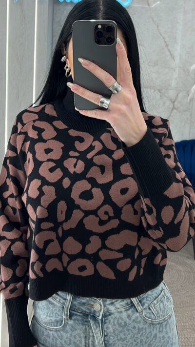 Μπλούζα πλεκτή animal 8132/Καφέ