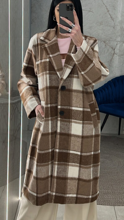 Πανωφόρι καρό 85370/Καφέ