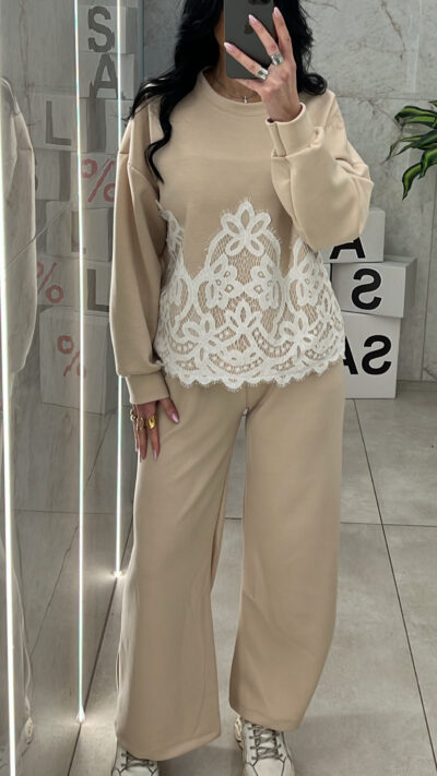 Σετ Φόρμας Με Σχέδιο Δαντέλα 11581/ Μπέζ