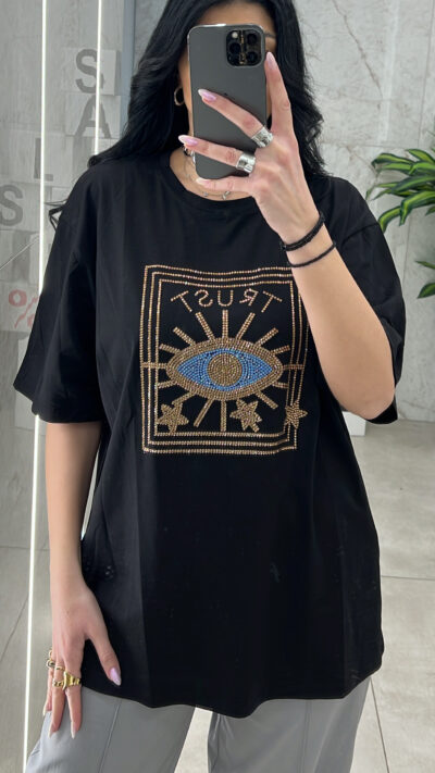 Oversized Μπλούζα Με Στάμπα Κ842/ Μαύρο