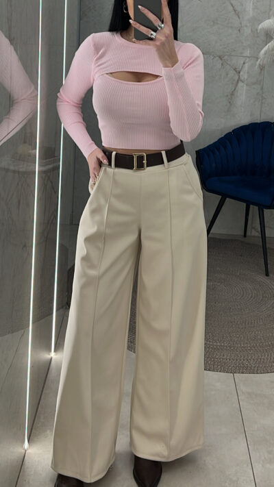 Παντελόνα με ζώνη 19008/Εκρού