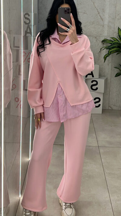 Σετ Φόρμα Με Γιακά 11567 / Ρόζ