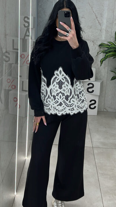 Σετ Φόρμας Με Σχέδιο Δαντέλα 11581/ Μαύρο