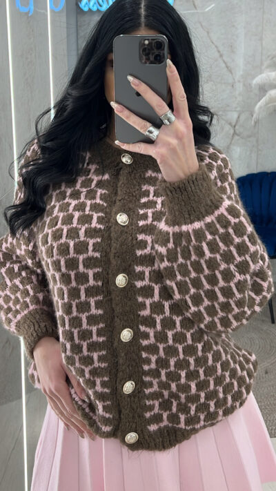 Ζακέτα πλεκτή 31935/Καφέ-ροζ