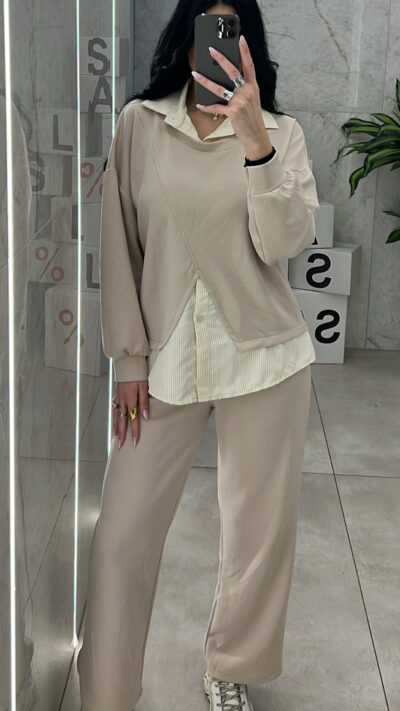 Σετ Φόρμα Με Γιακά 11567 / Μπέζ