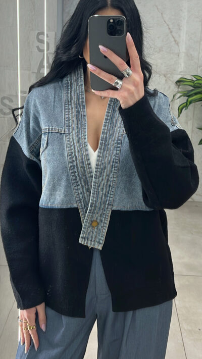 Oversized Τζάκετ Τζίν Με Πλεκτό 6022/ Μαυρό