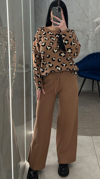 Σετ πλεκτό με λεοπάρ Μπλούζα 25361/Tαμπά