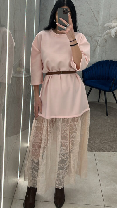 Φόρεμα με Δαντέλα 4803/Ροζ