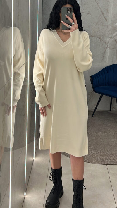 Φόρεμα πλεκτό oversized MO345/Εκρού