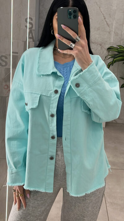 Τζάκετ Oversized με Ξέφτια 11433/Μέντα