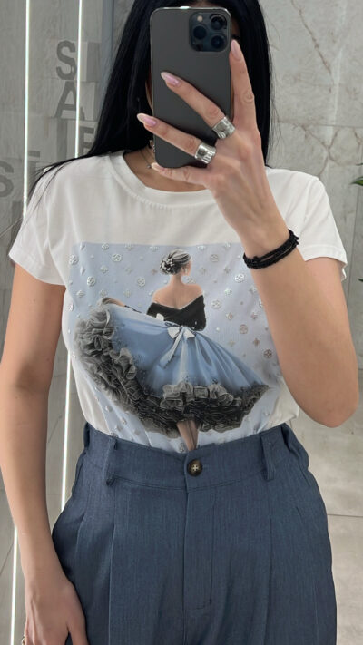 Μπλούζα με στάμπα 18116/Γαλάζιο