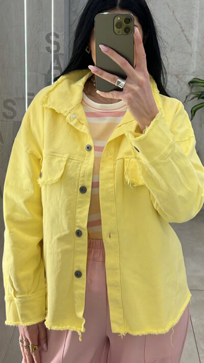 Τζάκετ Oversized με Ξέφτια 11433/Kίτρινο