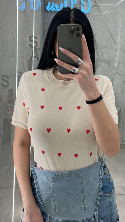 Μπλούζα Πλεκτή Με Καρδιες G610/ Μπέζ