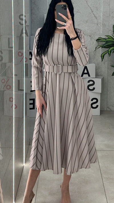 Φόρεμα Ριγέ Με Ζώνη 8365/ Πούρο