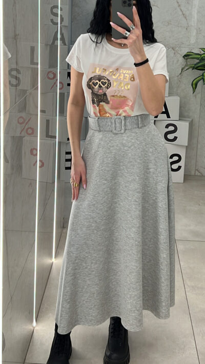 Midi Φουστα Με Ζώνη 600998/ Γκρι