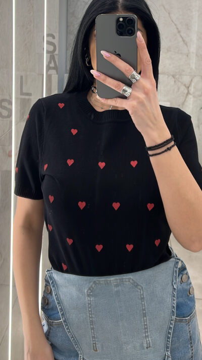 Μπλούζα Πλεκτή Με Καρδιες G610/ Μαύρο
