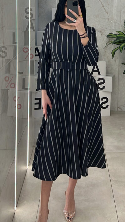 Φόρεμα Ριγέ Με Ζώνη 8365/ Μαύρο