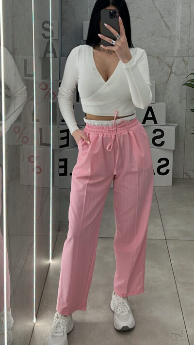 Παντελόνα Ριγέ 3768/ Ρόζ