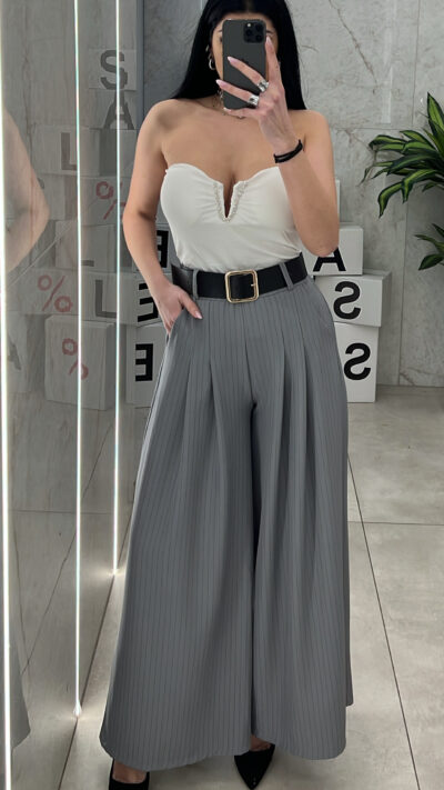 Παντελόνα Ριγε Με Ζώνη 13981/Γκρί