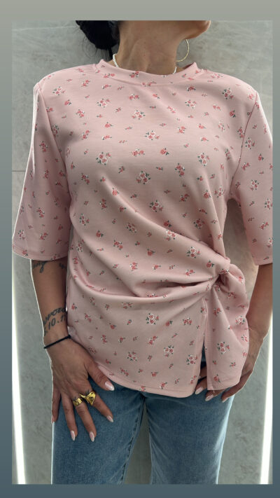 Μπλούζα Φλοράλ Με Βάτες 20191/ Ρόζ