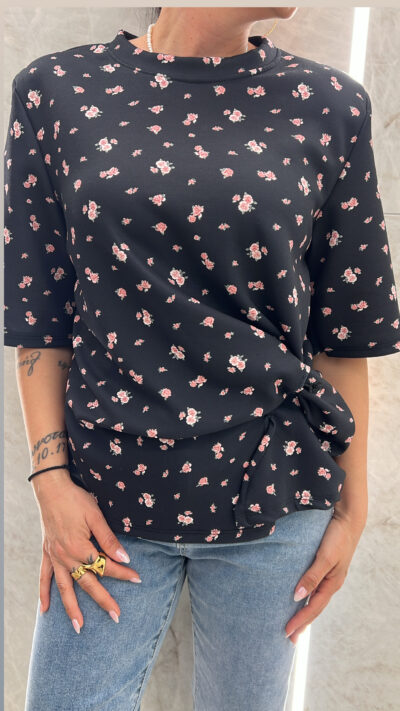 Μπλούζα Φλοράλ Με Βάτες 20191/ Μαυρο