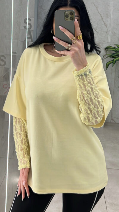 Μπλούζα Με Μανικι Δαντέλα 25695/Κίτρινο